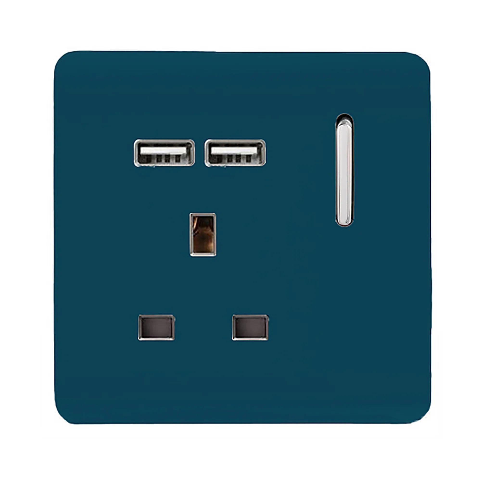 1 Gang 13Amp Switched Single Socket With 2 x USB Midnight Blue